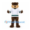 Beaver Mascot Costume in Brown with White Hockey Jersey and Green Trim