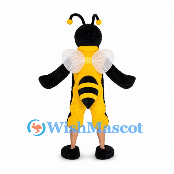 Bee Mascot Costume in Yellow and Black with Headphones and White Wings