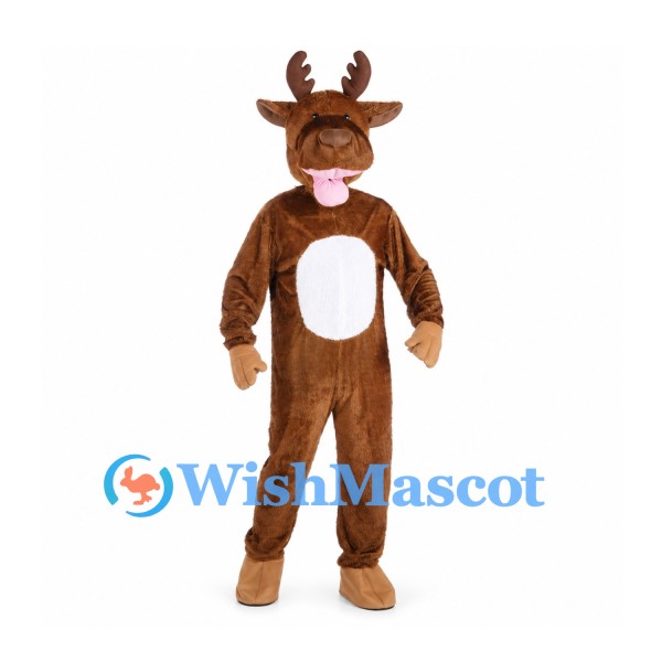 Moose Mascot Costume in Brown with White Belly and Large Antlers