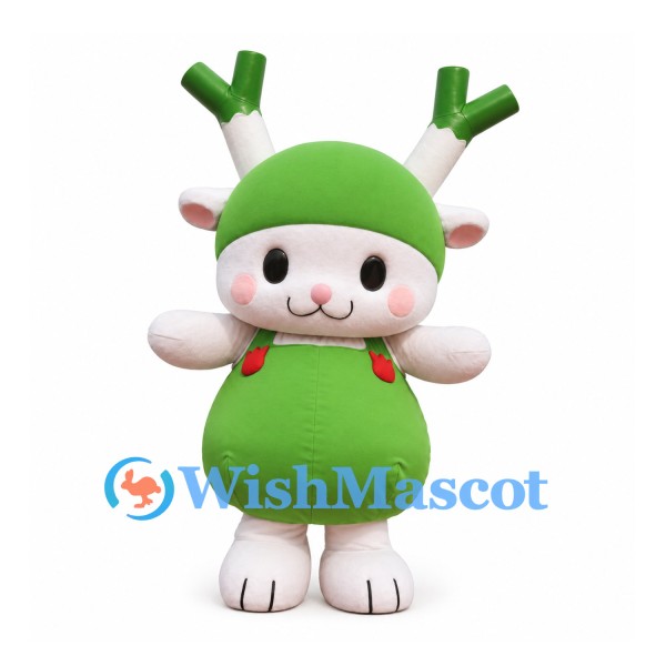Deer Character Mascot Costume in Green and White with Branch Antlers