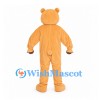 Bear Mascot Costume in Tan with White Chest and Red Bow Tie