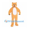 Bear Mascot Costume in Tan with White Chest and Red Bow Tie