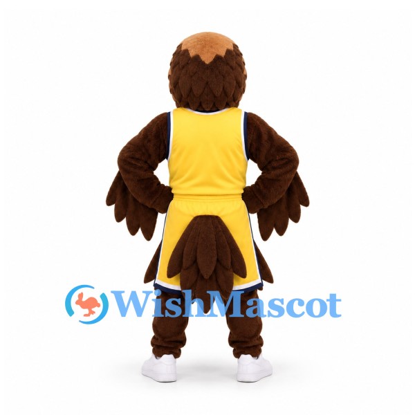Eagle Mascot Costume in Brown with Yellow Basketball Uniform
