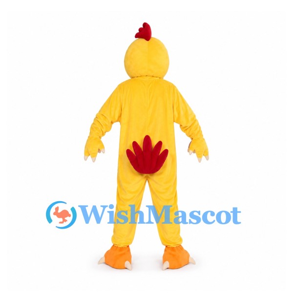 Chicken Mascot Costume in Yellow with White Belly and Red Comb