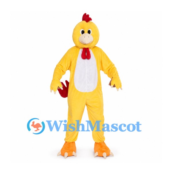 Chicken Mascot Costume in Yellow with White Belly and Red Comb