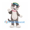 Cat Mascot Costume in Gray with Green Cap and Pink Collar