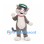 Cat Mascot Costume in Gray with Green Cap and Pink Collar