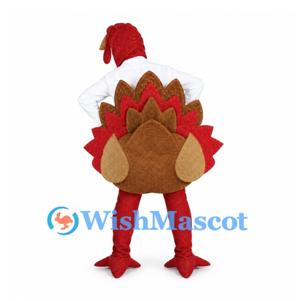 Turkey Mascot Costume in Burgundy and Brown with Large Fan Tail