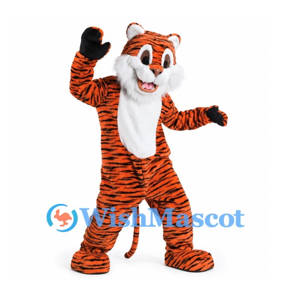 Tiger Mascot Costume in Orange with Black Stripes and White Chest