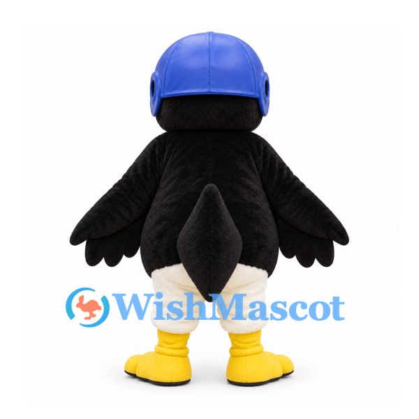Penguin Mascot Costume in Black and White with Blue Helmet