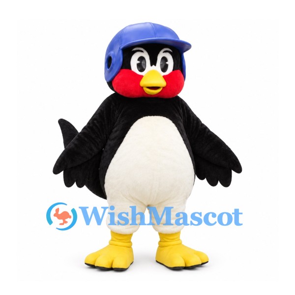 Penguin Mascot Costume in Black and White with Blue Helmet
