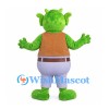 Ogre Mascot Costume in Green with Brown Vest and Gray Trousers