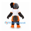 Bird Mascot Costume in Gray with White Sports Shirt and Orange Shorts