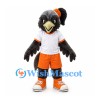 Bird Mascot Costume in Gray with White Sports Shirt and Orange Shorts