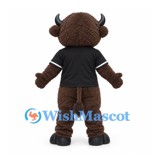 Bull Mascot Costume in Brown with Yellow Muzzle and Black Sports Shirt