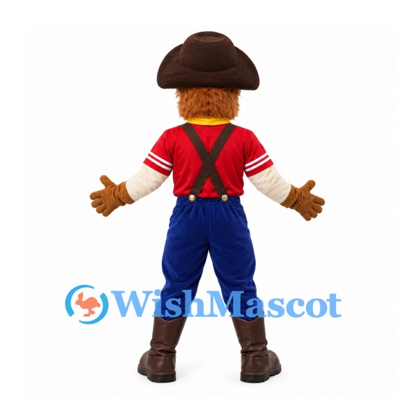 Cowboy Mascot Costume with Brown Beard Red Shirt and Blue Trousers