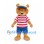 Bear Mascot Costume in Tan with Red Striped Shirt Blue Shorts and Visor