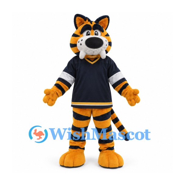 Tiger Mascot Costume in Orange with Navy Sports Jersey