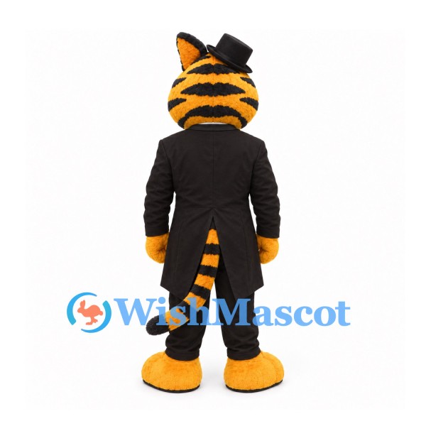 Tiger Mascot Costume in Orange with Black Tuxedo and Top Hat