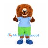 Lion Mascot Costume in Orange with Blue Shirt and Lime Shorts