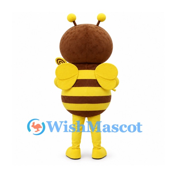 Bee Mascot Costume in Brown and Yellow with Rounded Body and Wings