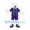 Polar Bear Mascot Costume in White with Purple Sports Uniform and Green Stripes