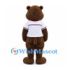 Beaver Mascot Costume in Brown with White Sports Shirt and Red Trim