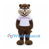 Beaver Mascot Costume in Brown with White Sports Shirt and Red Trim