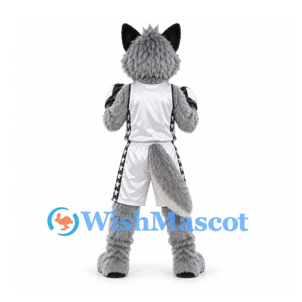 Wolf Mascot Costume in Gray with White Sports Uniform