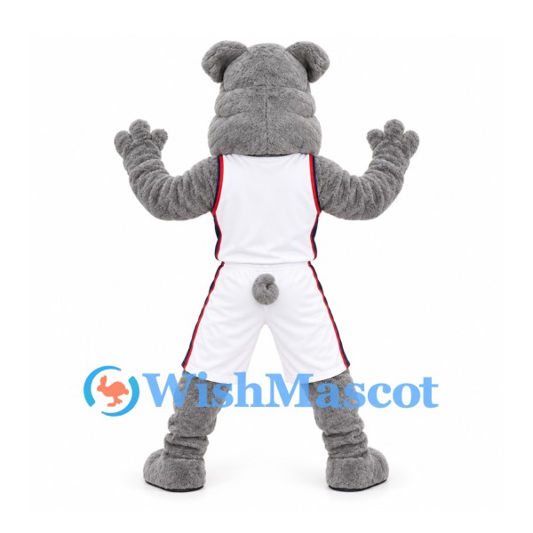 Bulldog Mascot Costume in Gray with White Basketball Uniform