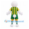 Eagle Mascot Costume in White with Green and Yellow Striped Sports Uniform