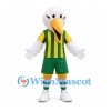 Eagle Mascot Costume in White with Green and Yellow Striped Sports Uniform