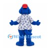 Dog Mascot Costume in Blue with Tropical Shirt and Red Cap
