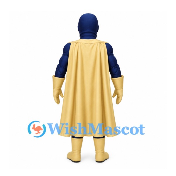 Superhero Mascot Costume in Navy with Gold Cape and Belt