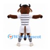 Bull Mascot Costume in Brown with Black and White Striped Sports Uniform
