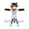 Bull Mascot Costume in Brown with Black and White Striped Sports Uniform