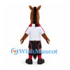Horse Mascot Costume in Brown with White Sports Shirt and Red and Black Shorts