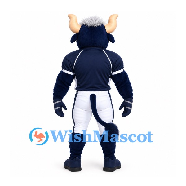 Bull Mascot Costume in Navy with White Football Trousers