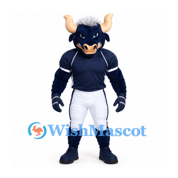 Bull Mascot Costume in Navy with White Football Trousers