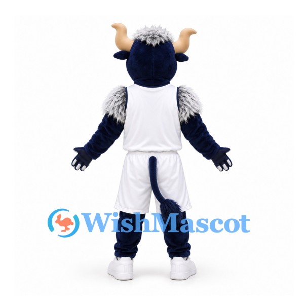 Bull Mascot Costume in Navy with White Basketball Uniform