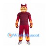 Devil Mascot Costume in Red with Burgundy Outfit and Flame Details