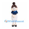 Woman Mascot Costume with Brown Hair Bun Navy Blouse and White Skirt