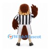 Hawk Mascot Costume in Brown with Black and White Striped Sports Uniform