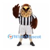 Hawk Mascot Costume in Brown with Black and White Striped Sports Uniform