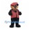 Bear Mascot Costume in Black and Tan with Red Plaid Vest and Cap