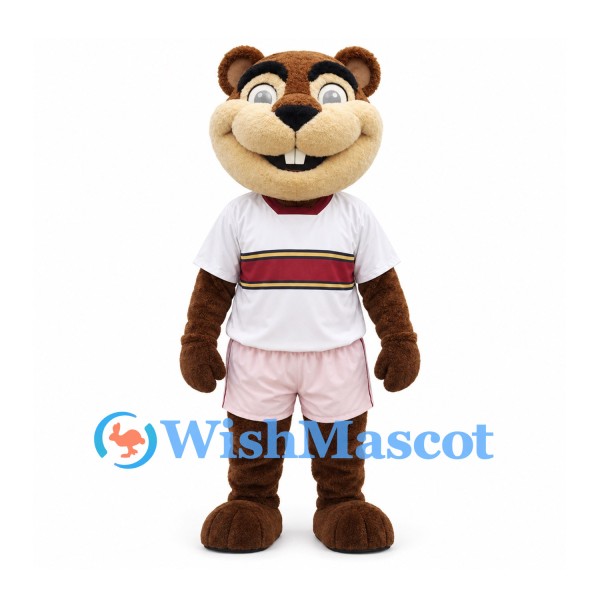 Bear Mascot Costume in Brown with White Shirt and Pink Shorts