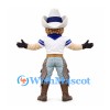 Cowgirl Mascot Costume in White Hat and Blue Scarf with Fringed Chaps