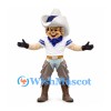Cowgirl Mascot Costume in White Hat and Blue Scarf with Fringed Chaps