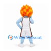 Flame Character Mascot Costume in Light Blue with Orange Hair and White Sports Uniform