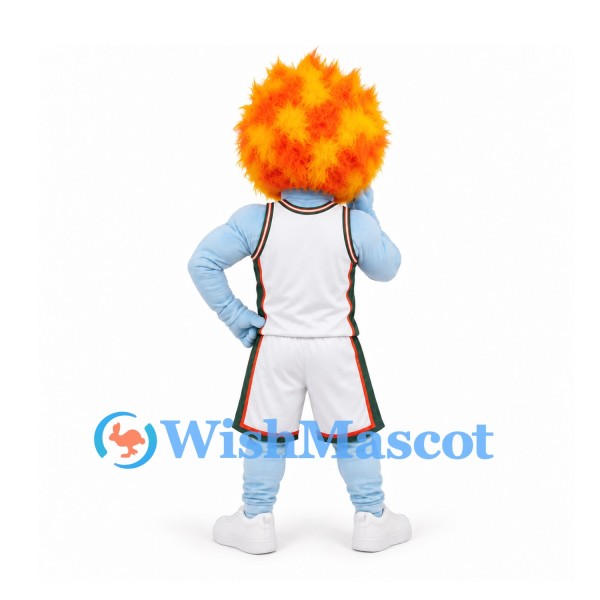 Flame Character Mascot Costume in Light Blue with Orange Hair and White Sports Uniform
